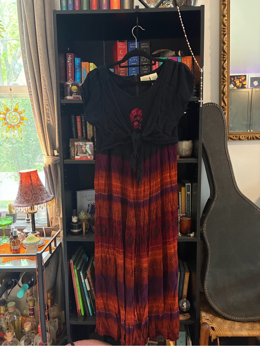 St. John's Bay Black Tie-Front Maxi Dress with Burgundy and Purple Ombré Skirt